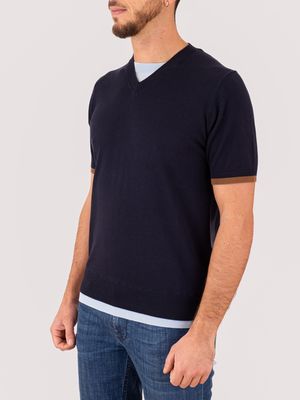 2. Pull homme Paolo Pecora Milano à col V et finitions contrastées Bleu