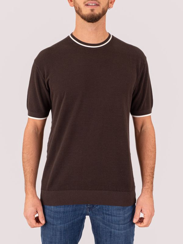 Paolo Pecora Milano Men's Pique Knit T-Shirt with Contrast Trim Brown Paolo Pecora Milano