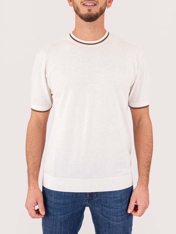 1. Paolo Pecora Milano Men's Pique Knit T-Shirt with Contrast Trim Cream Paolo Pecora Milano a018f100