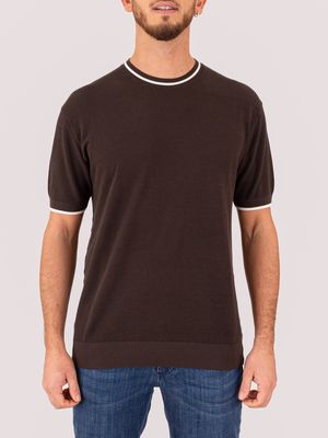 1. T-shirt homme en maille piqué Paolo Pecora Milano avec finitions contrastées Brun