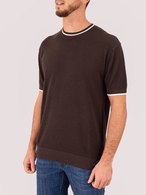 2. T-shirt homme en maille piqué Paolo Pecora Milano avec finitions contrastées Brun