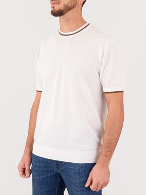 2. Paolo Pecora Milano Men's Pique Knit T-Shirt with Contrast Trim Cream