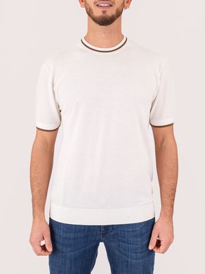 1. Paolo Pecora Milano Men's Pique Knit T-Shirt with Contrast Trim Cream
