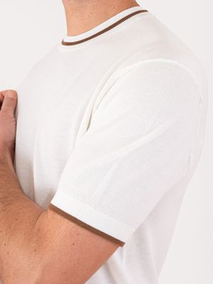 4. Paolo Pecora Milano Men's Pique Knit T-Shirt with Contrast Trim Cream