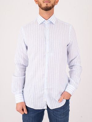 1. Camicia uomo Paul & Shark in lino a righe Slim Fit Righe Celeste