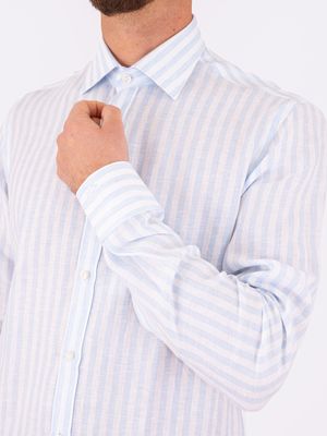 4. Camicia uomo Paul & Shark in lino a righe Slim Fit Righe Celeste