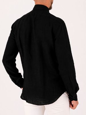 3. Xacus Men's Pure Linen Shirt - Evolution-Regular Fit Black