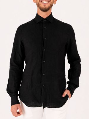 1. Xacus Men's Pure Linen Shirt - Evolution-Regular Fit Black