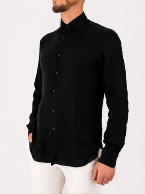 2. Xacus Men's Pure Linen Shirt - Evolution-Regular Fit Black