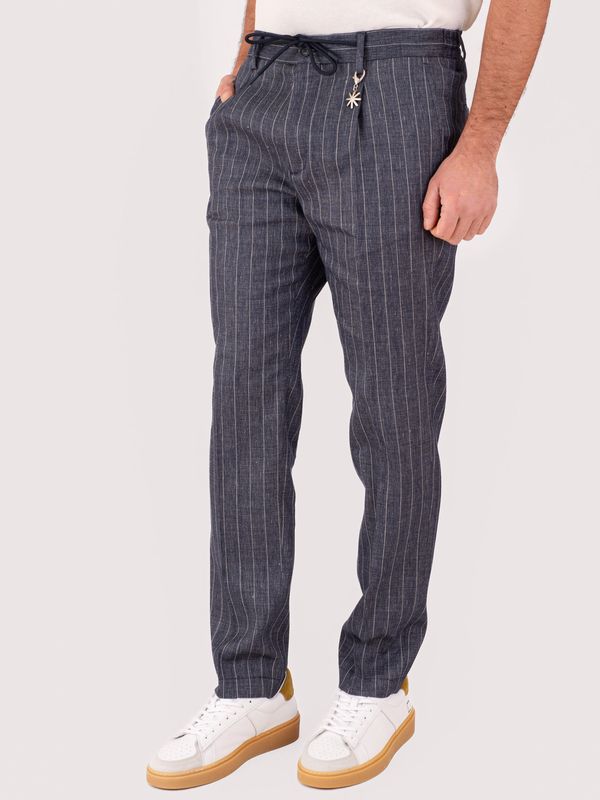2. Manuel Ritz Men's Linen Blend Trousers with Drawstring Waist Blue MANUEL RITZ 4032p1688263115