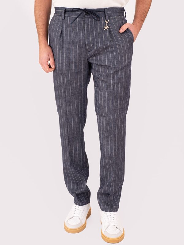 1. Manuel Ritz Men's Linen Blend Trousers with Drawstring Waist Blue MANUEL RITZ 4032p1688263115