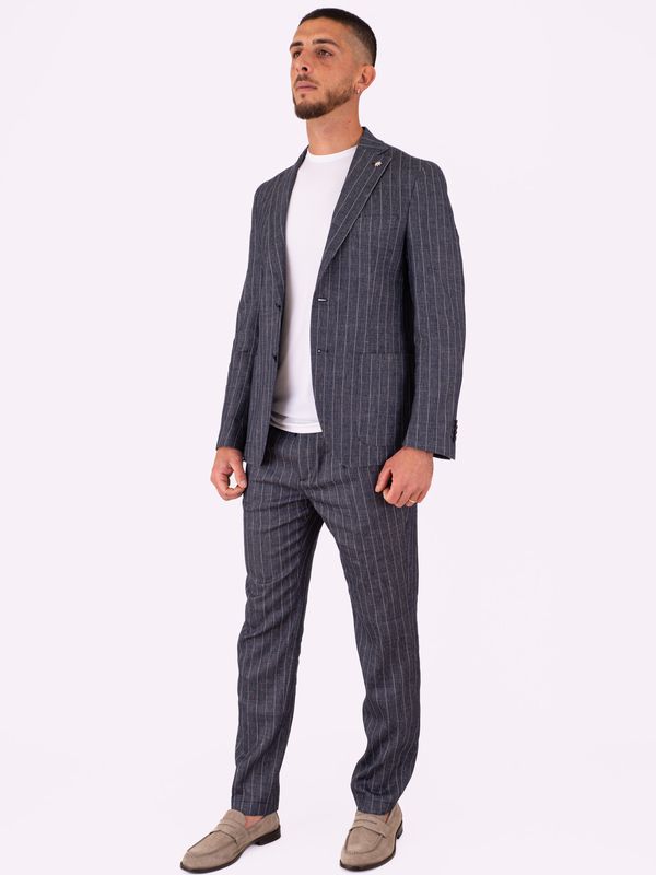 5. Manuel Ritz Men's Linen Blend Trousers with Drawstring Waist Blue MANUEL RITZ 4032p1688263115