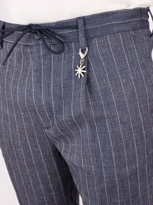 4. Manuel Ritz Men's Linen Blend Trousers with Drawstring Waist Blue