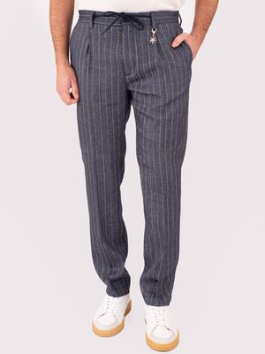 1. Manuel Ritz Men's Linen Blend Trousers with Drawstring Waist Blue