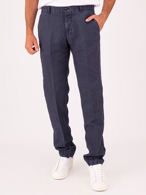 1. Berwich men's trousers in linen blend, lightweight and breathable fabric Indigo