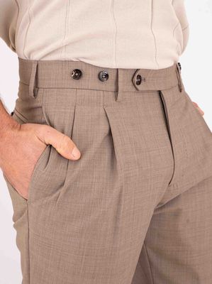 4. Pantalon homme Berwich en laine fraîche à double pli Tourterelle