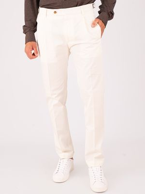 1. Pantalon Berwich pour homme en coton, à la coupe épurée et à plis. Crème