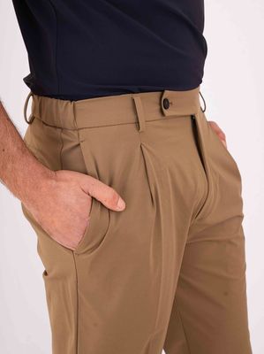 4. Berwich men's trousers in technical fabric with front pleats Camel