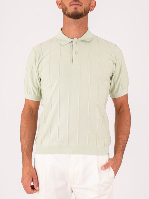 Polo Uomo in Maglia Paul&Shark con Lavorazione a Righe Verticali Verde Chiaro PAUL & SHARK