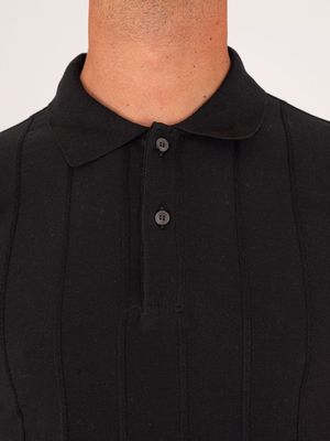 4. Paul&Shark Men's Knit Polo Shirt with Vertical Stripes Black