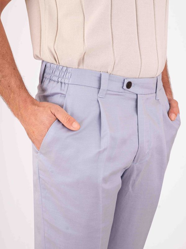 4. Pantalon Devoré pour homme en lin mélangé léger et ajusté Bleu poudre Devorè dvr47c-g1037