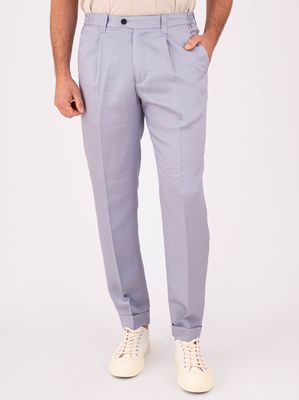 1. Pantalon Devoré pour homme en lin mélangé léger et ajusté Bleu poudre