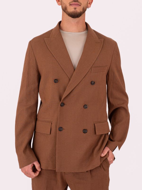 Giacca uomo Manuel Ritz, Blazer doppiopetto elegante in tessuto leggero Marrone Paolo Pecora Milano