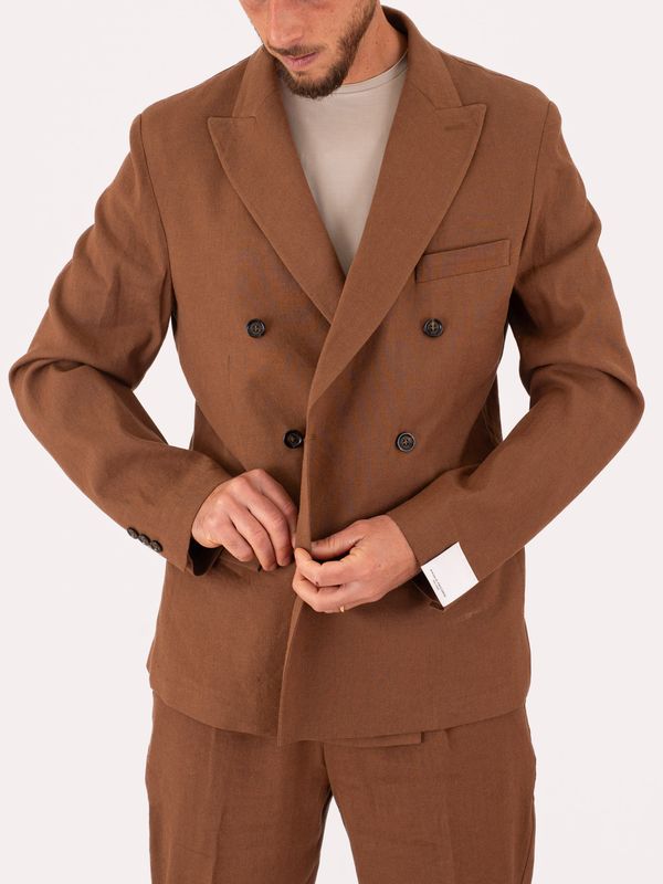 4. Manuel Ritz Men's Jacket, Elegant Double-Breasted Blazer in Lightweight Fabric Brown Paolo Pecora Milano l0113632