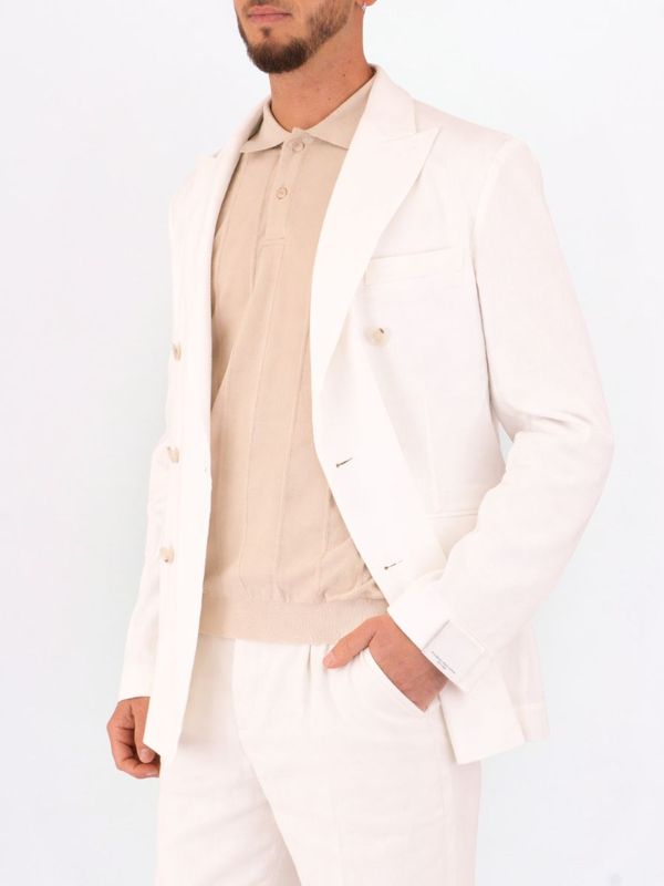4. Manuel Ritz Men's Jacket, Elegant Double-Breasted Blazer in Lightweight Fabric White Paolo Pecora Milano l0113632