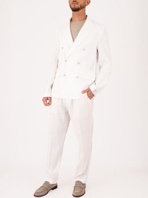 5. Manuel Ritz Men's Jacket, Elegant Double-Breasted Blazer in Lightweight Fabric White