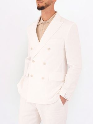 2. Manuel Ritz Men's Jacket, Elegant Double-Breasted Blazer in Lightweight Fabric White