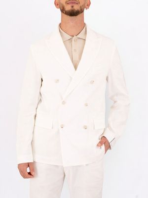 1. Manuel Ritz Men's Jacket, Elegant Double-Breasted Blazer in Lightweight Fabric White