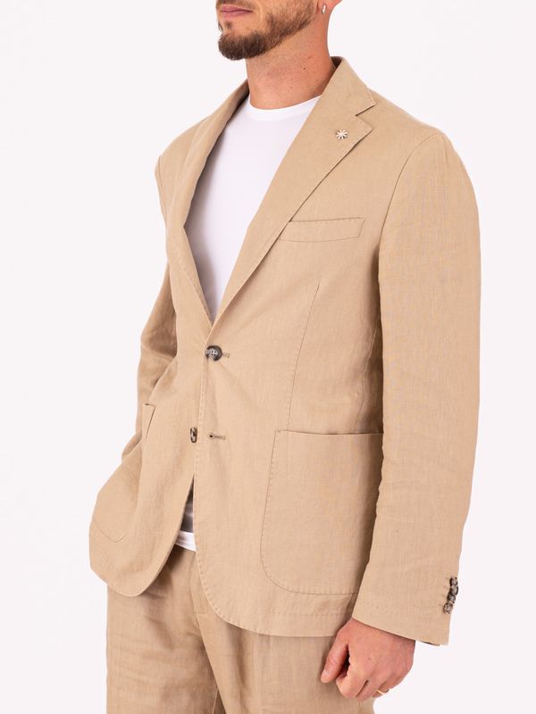 2. Manuel Ritz Men's Jacket in Pure Linen with a light and breathable texture Beige MANUEL RITZ 4032g2728l263144