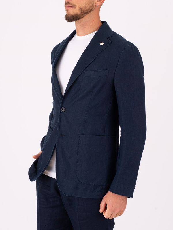 2. Manuel Ritz Men's Jacket in Pure Linen with a light and breathable texture Blue MANUEL RITZ 4032g2728l263144