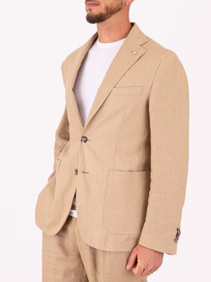 2. Manuel Ritz Men's Jacket in Pure Linen with a light and breathable texture Beige