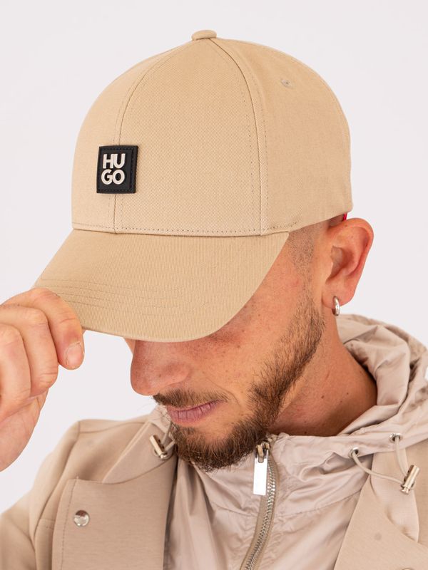 HUGO Men's Cotton Twill Hat with Metal Logo Beige Hugo