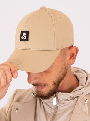 1. Cappello Uomo HUGO in Twill di Cotone con Logo in Metallo Beige