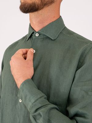 4. Camicia Uomo Xacus in Puro Lino Evolution-Regular tessuto leggero e traspirante Verde