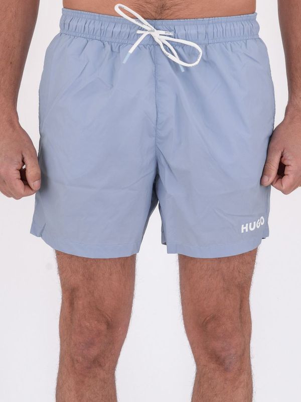 HUGO Men's Swim Boxer Shorts with Contrasting Logo and Quick Drying Celeste Hugo