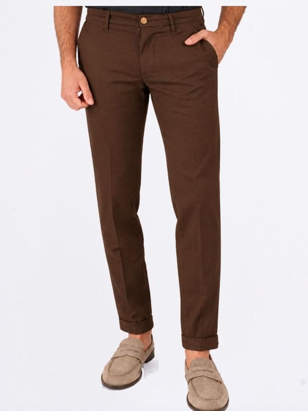 Pantalone Uomo Re-Hash in Lyocell e Cotone con Vestibilità Slim Elegante Marrone Re-Hash