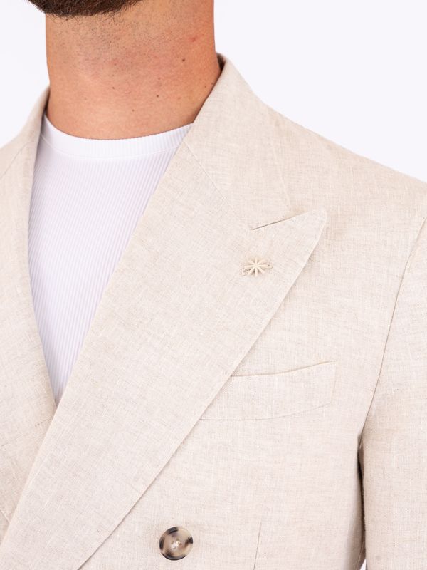 4. Manuel Ritz Men's Double-Breasted Jacket in Light-Textured Linen Light Beige MANUEL RITZ 4032g2738l263144