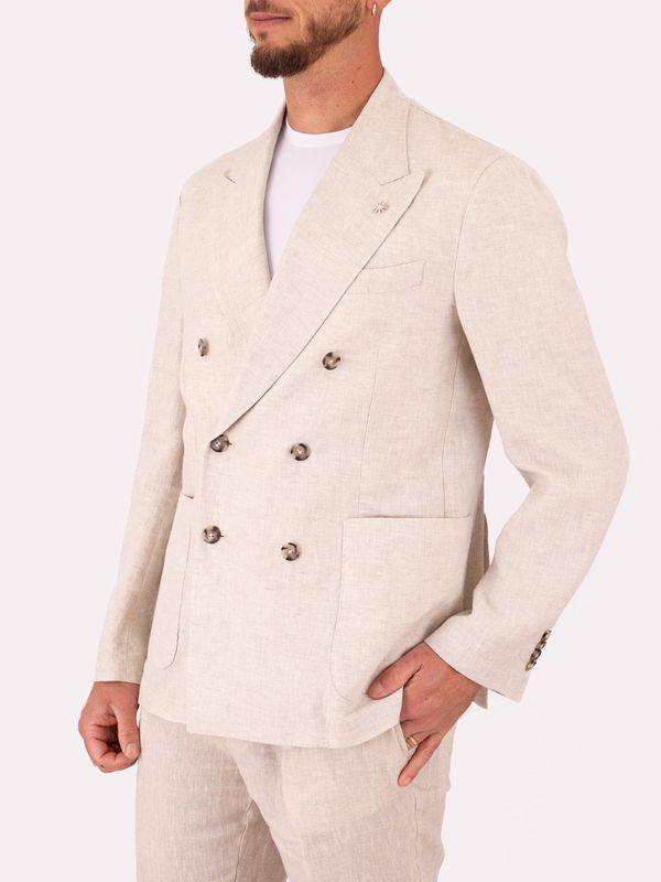 2. Manuel Ritz Men's Double-Breasted Jacket in Light-Textured Linen Light Beige MANUEL RITZ 4032g2738l263144