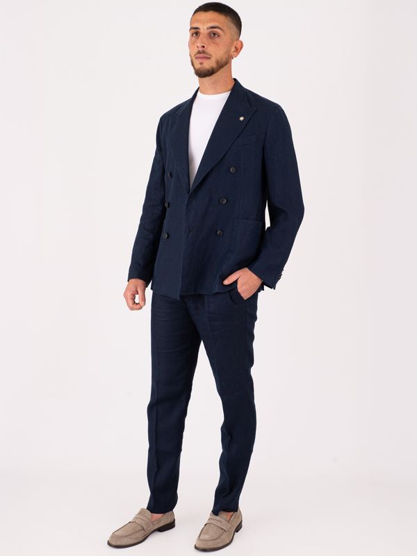 5. Manuel Ritz Men's Double-Breasted Jacket in Light-Textured Linen Blue MANUEL RITZ 4032g2738l263144