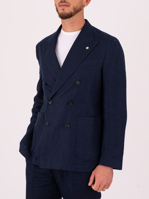 2. Manuel Ritz Men's Double-Breasted Jacket in Light-Textured Linen Blue MANUEL RITZ 4032g2738l263144
