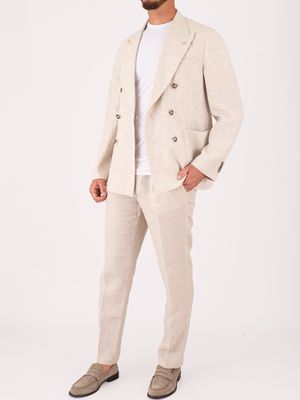 5. Manuel Ritz Men's Double-Breasted Jacket in Light-Textured Linen Light Beige