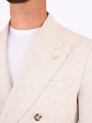 4. Manuel Ritz Men's Double-Breasted Jacket in Light-Textured Linen Light Beige
