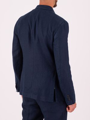 3. Manuel Ritz Men's Double-Breasted Jacket in Light-Textured Linen Blue