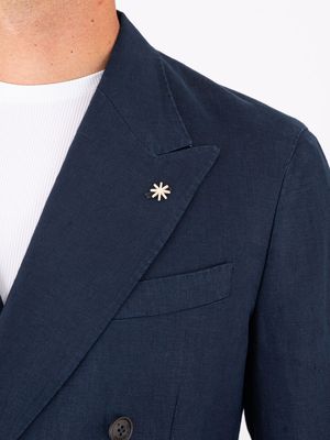 4. Manuel Ritz Men's Double-Breasted Jacket in Light-Textured Linen Blue