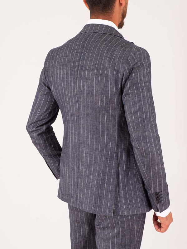 3. Giacca Uomo Manuel Ritz in Misto Lino Gessata Slim Fit Blu MANUEL RITZ 4032g2038263115