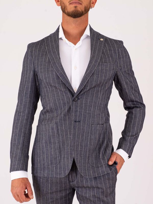 1. Giacca Uomo Manuel Ritz in Misto Lino Gessata Slim Fit Blu MANUEL RITZ 4032g2038263115